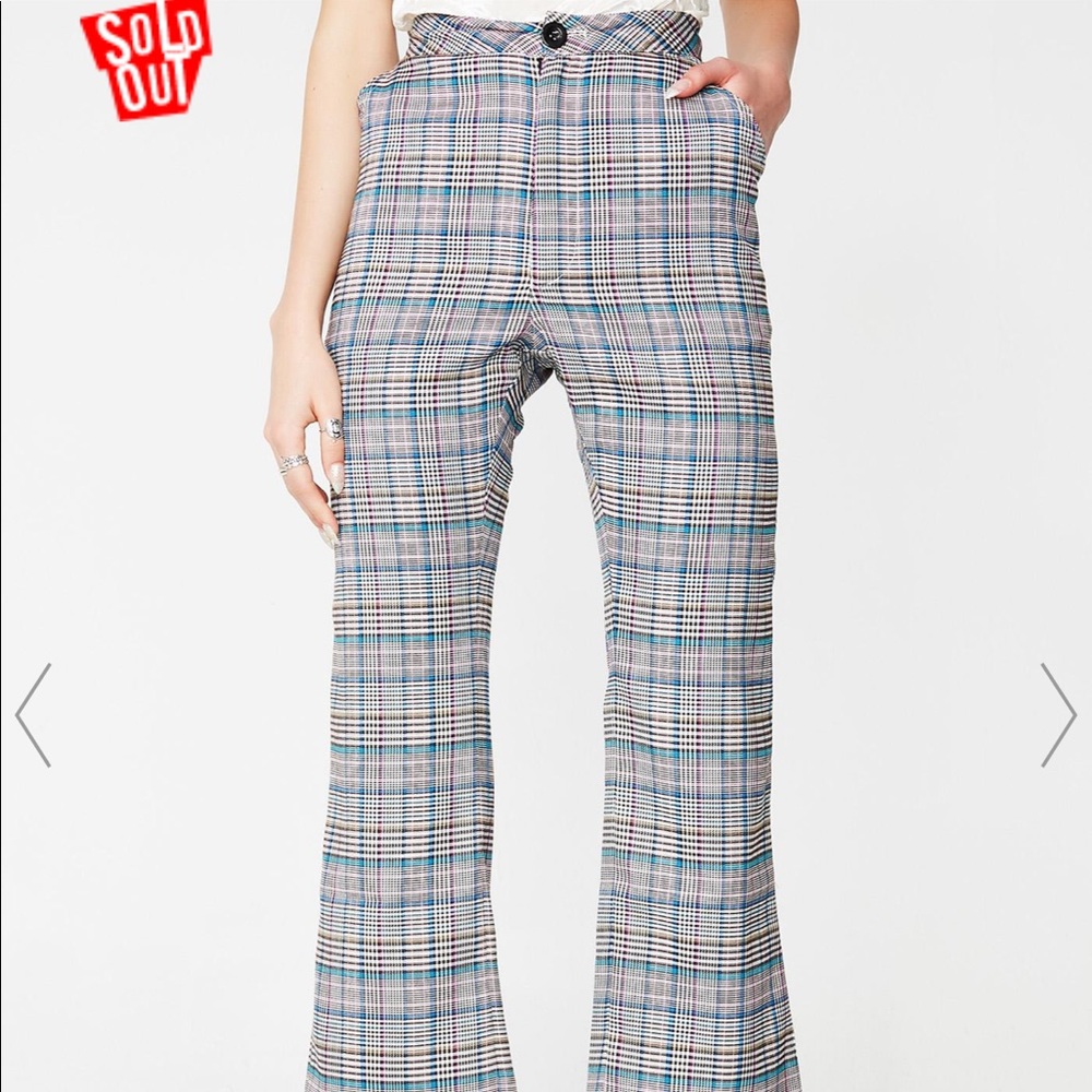 Lazy Oaf pink and blue plaid pants